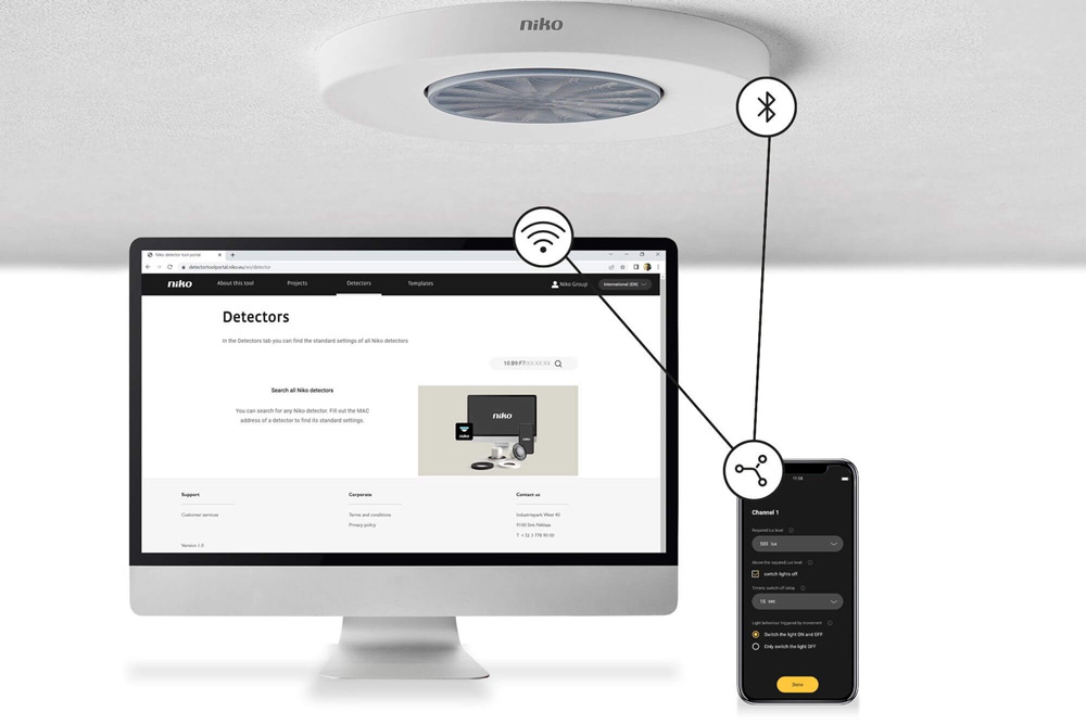 System med sensorer, app och styrning via Wi-Fi och Bluetooth.